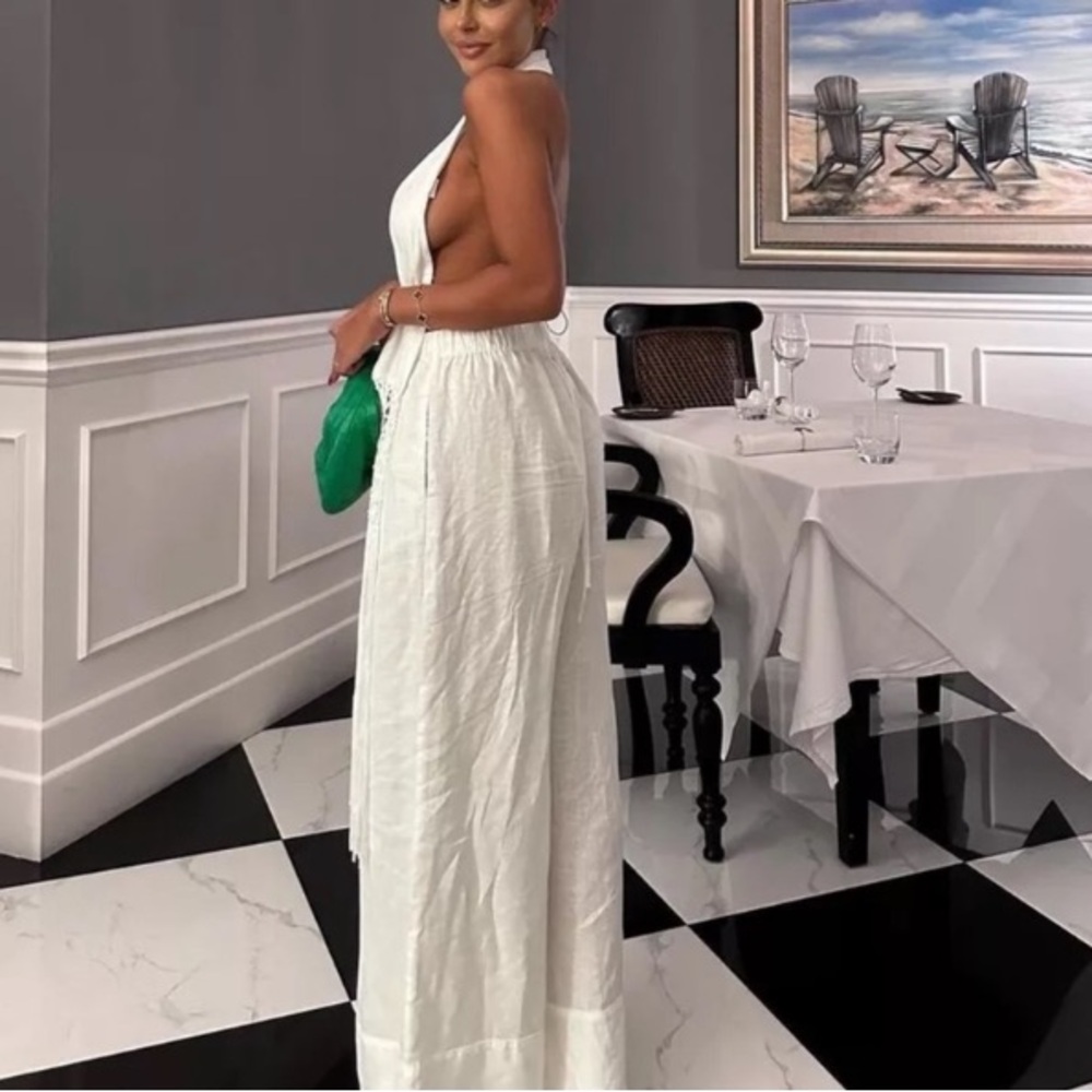 ZARA White Linen Macrame Eonen Backless Halter Top NWT - Picture 15 of 16